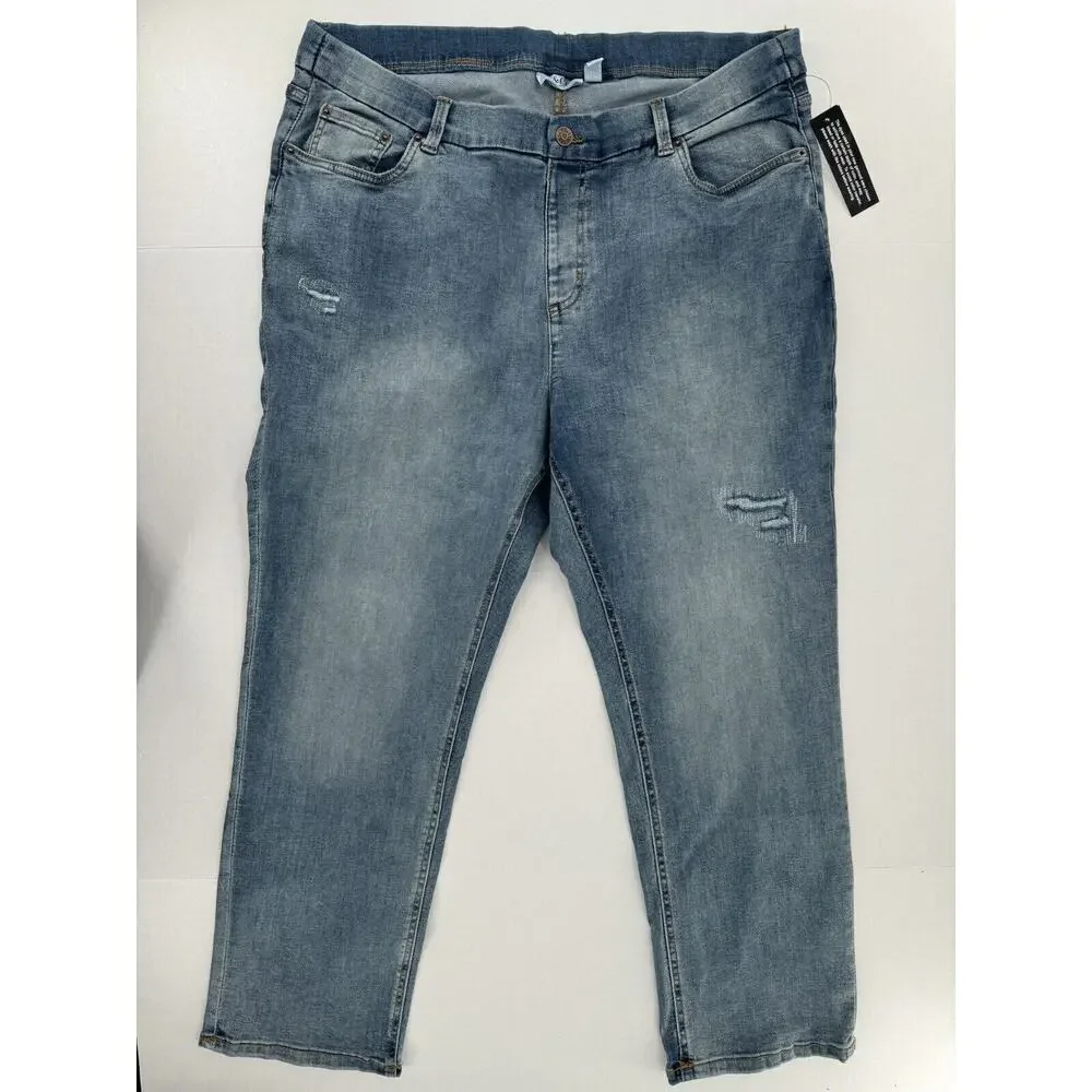D & Co Pull On Denim Jeans Sz 24WP Plus Size 36/27 Distressed Stretch NWT - Picture 1 of 16
